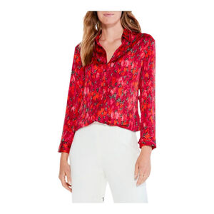 Nic + Zoe Mix & Mingle Red & Pink Abstract Long Sleeve Button Up Blouse
